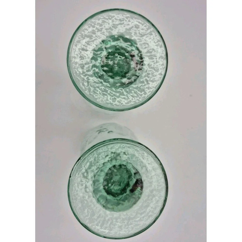 Set of 2 VTG Libbey Glass Orchard Fruit Pattern Green Tinted Footed Goblets 7